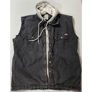Dickies Black Cut-Off Sleeveless Hoodie Vest Jacket Coat Size M ⛓ #dickies #vest